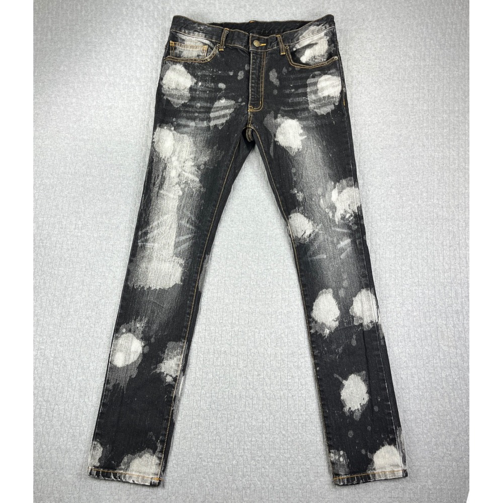 Leflah Jeans Men XL 33x32 Black White  Bleached Distressed Streetwear Denim